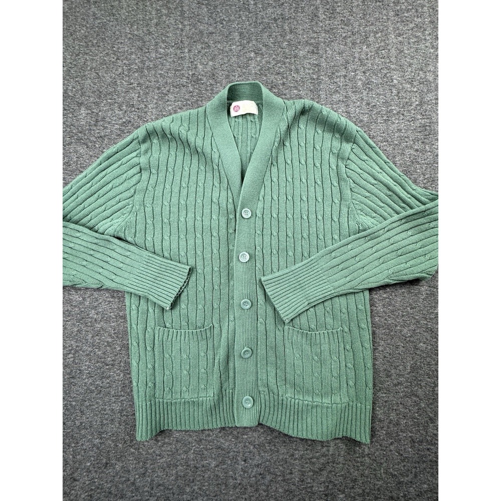 Vintage Sears Kings Road Grunge Light Green Button Knit Cardigan Size Medium - Picture 2 of 12
